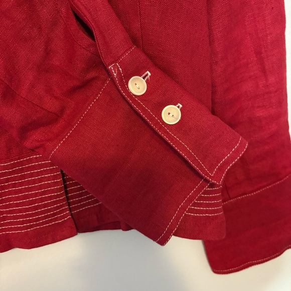 Vintage French-Made 100% Linen Red Button-Up Jacket – Size T.3 (M) - Picture 4 of 6